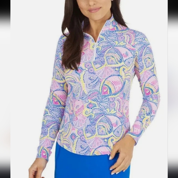 IBKUL Tops - IBKUL Mock Zipper Long Sleeve Top 50 SPF